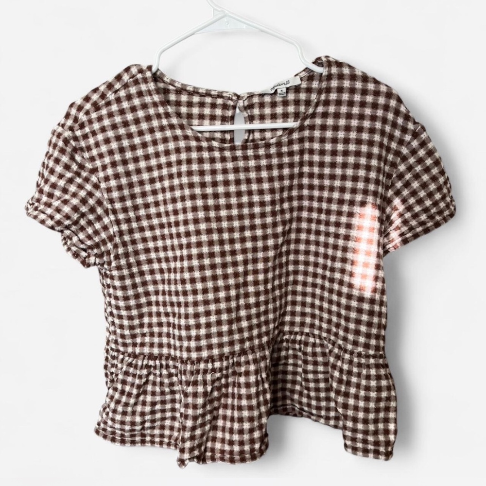 Madewell brown and white gingham blouse